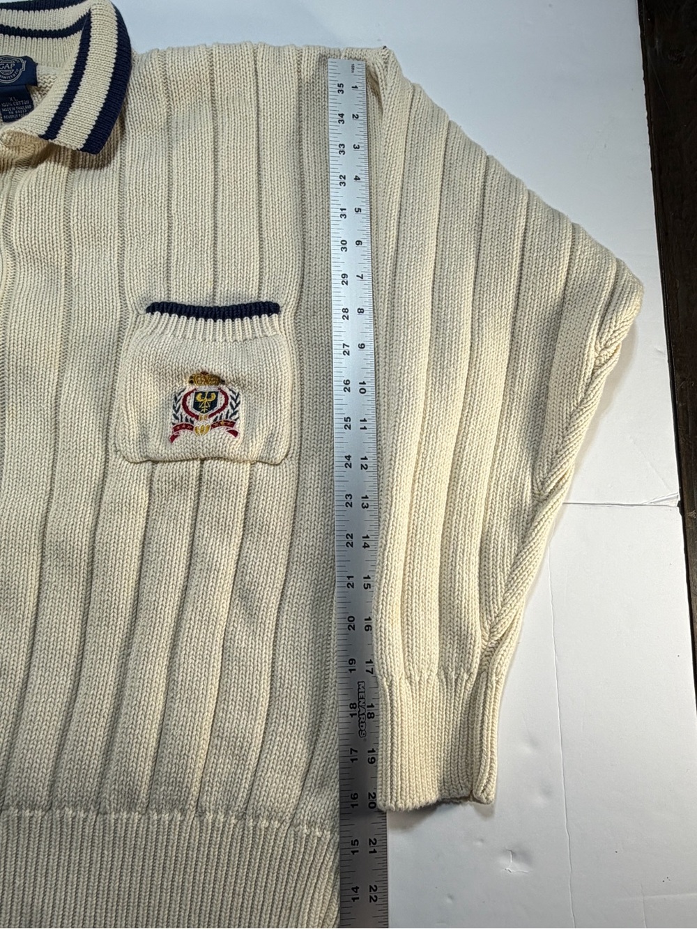 Vintage 90s GAP Crest Knit Polo Sweater Ivory Men's XL Old Money Preppy - Picture 6 of 8